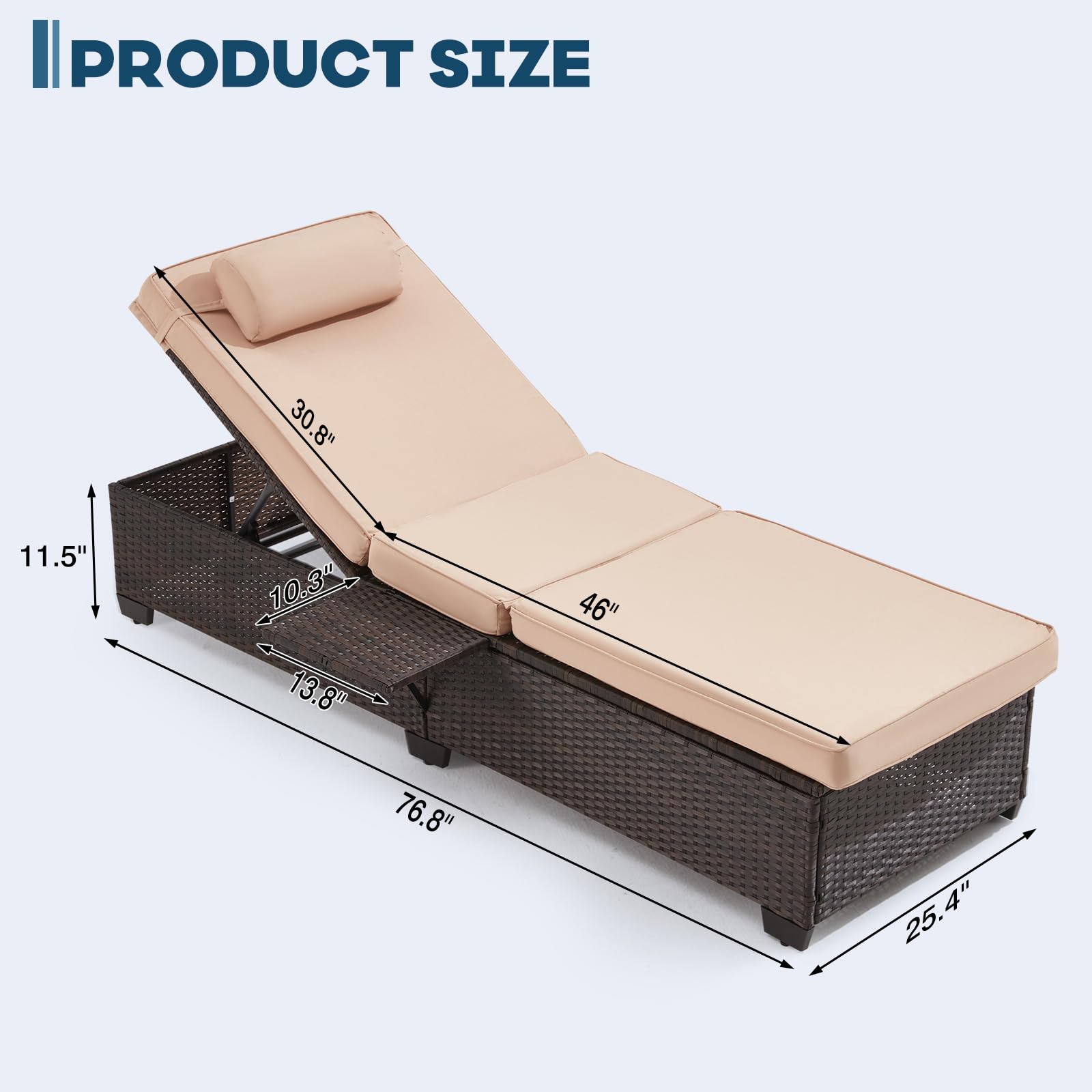 Outdoor Chaise Lounge Chairs Set of 2 with Adjustable Backrest