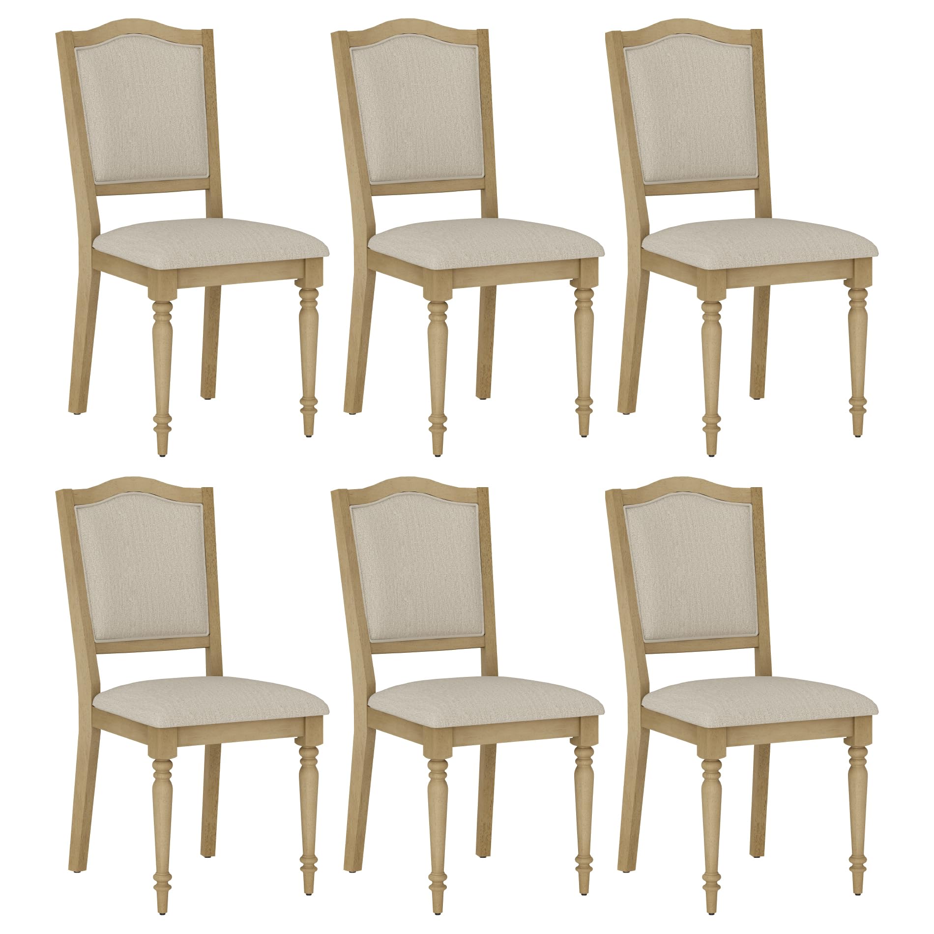 WAMPAT Dining Chairs Set of 6, Fabric Upholstered Kitchen Chairs with Cross-Back & Solid Wood Legs, Farmhouse Side Chair with Gourd-Shaped Leg for Dining Room, Living Room, Oak