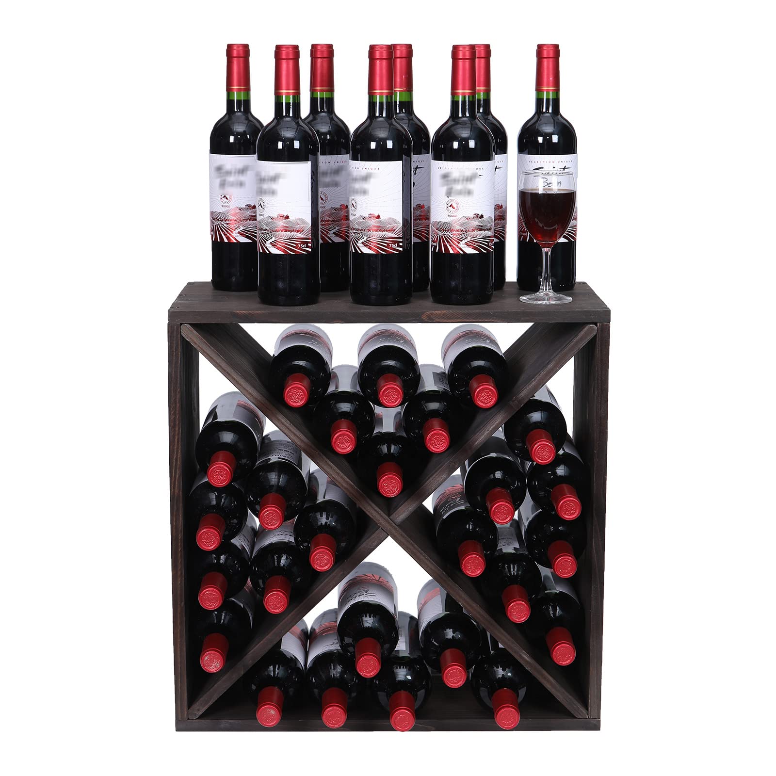 FDHUIJIA Wine Rack Cabinet countertop Wooden Stackable Storage Retro Cube freestanding Floor Wine Bottle Holder Stand(96BottleBlack)