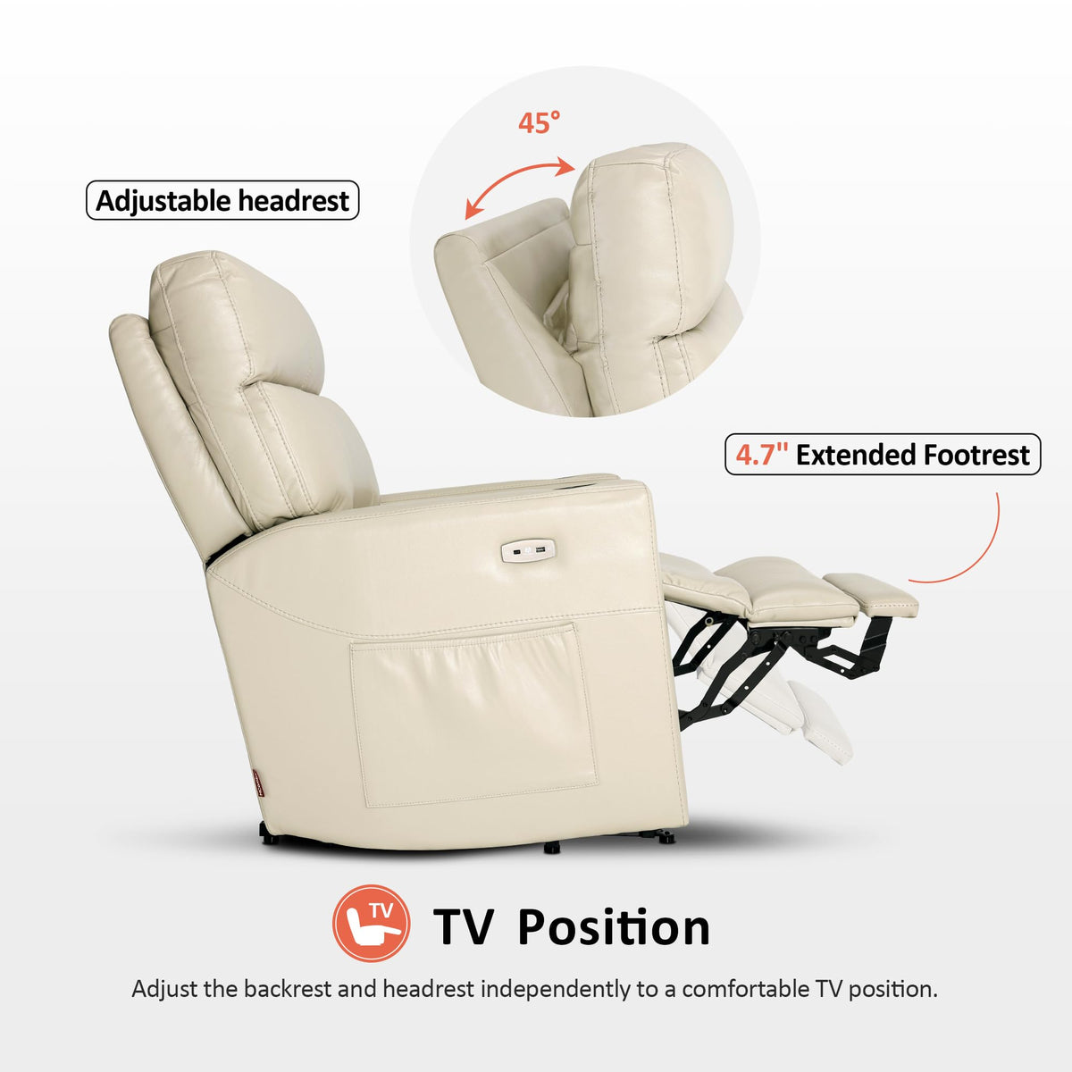 MCombo Triple Motor Oversized Lay Flat Power Lift Recliner Chair with Infinite Position, for 380lbs and Heights 5'7''-6'6" Big and Tall People, Adjustable headrest, Faux Leather R7177 (Cream White)