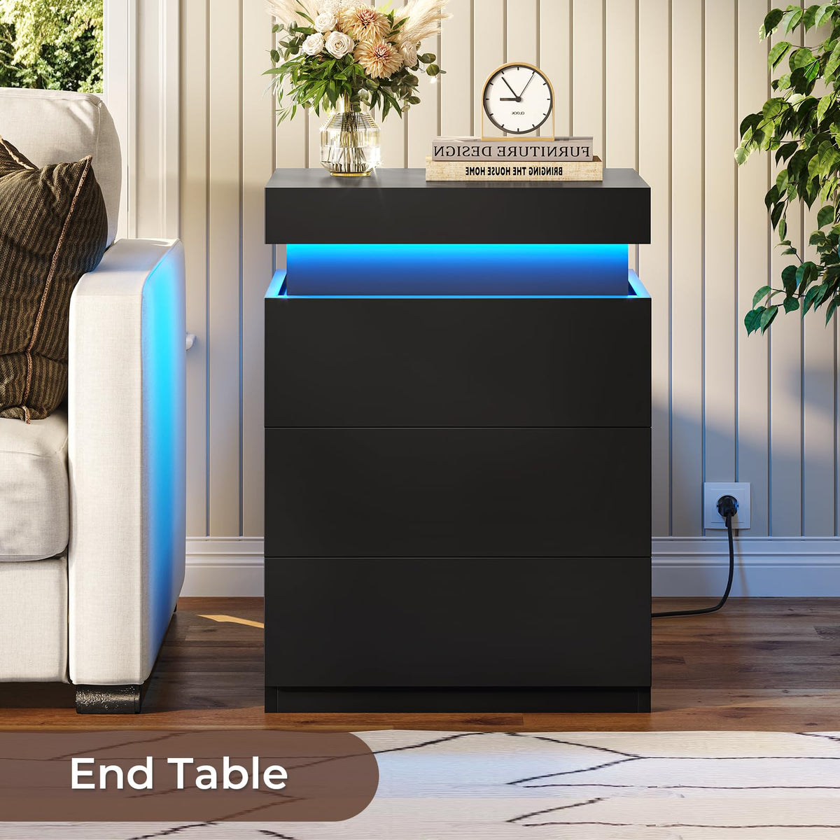LED Nightstands with Charging Station, Set of 2