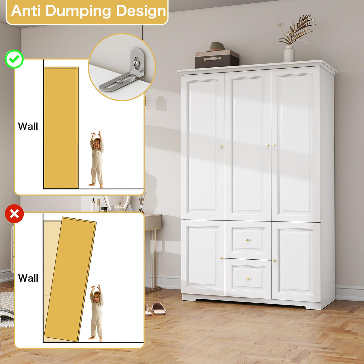LABROSKIA White Armoire Wardrobe Closet with 2 Drawers: 75" H x 47" W