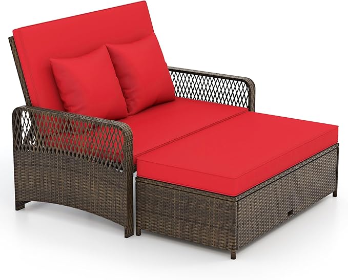 Patio Rattan Daybed with Storage Ottoman