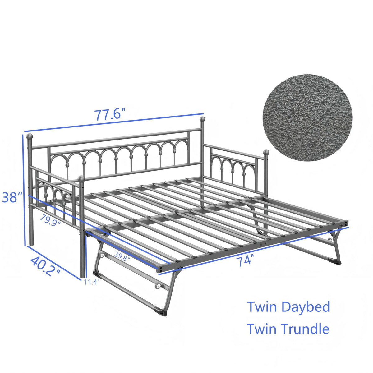 kuurfuurdo Day Bed with Trundle Bed Twin Size Metal Daybed with Pop up Trundle Daybed Farme Space Saving Sofa Bed for Adults Kids Bedroom Guest Room Living Room No Box Spring Needed
