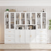 White Glass Door Bookcase with Drawers