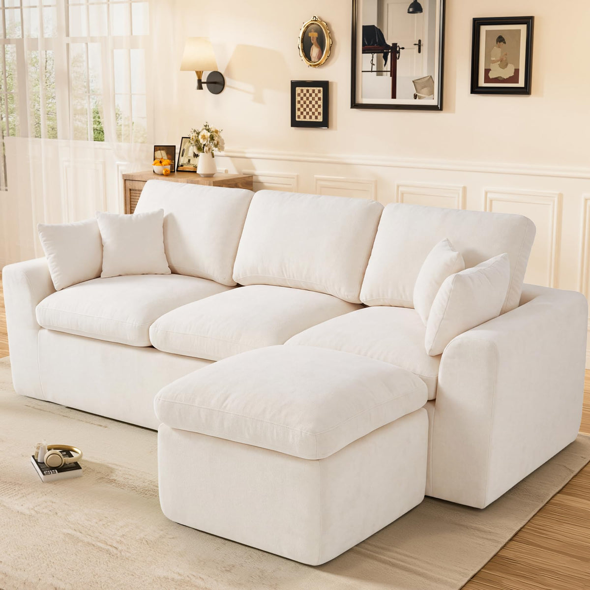 92" Boneless Cloud Couch, L Shaped Modular Sectional Sofas for Living Room