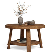 Round Farmhouse Coffee Table with 2-Tier Storage