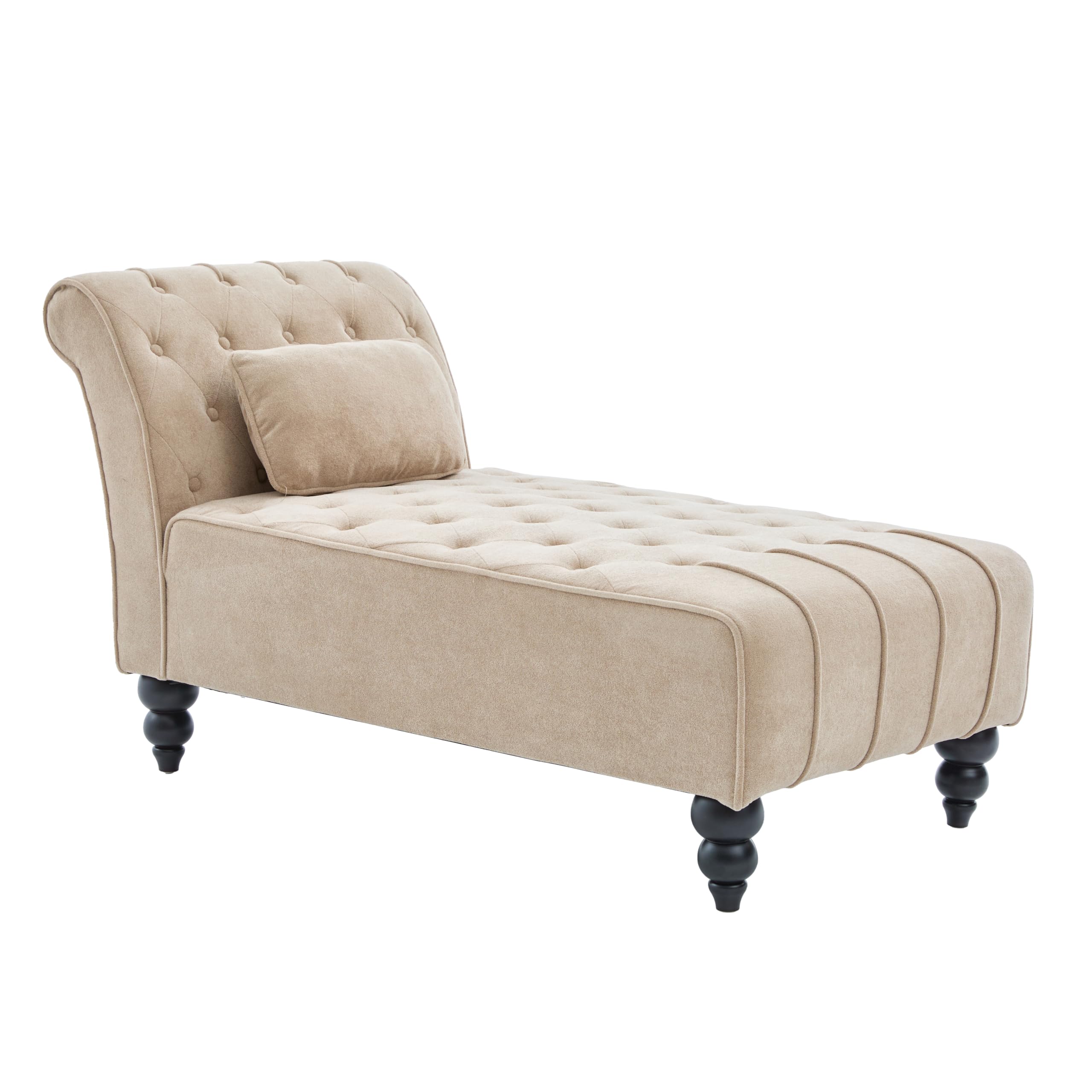 Christopher Knight Home Rafaela Velvet Upholstered Chaise Lounge Chair Indoor with Lumbar Pillow, Tufted Chaise Lounge Sofa with Scrolled Backrest, Wooden Living Room Lounge Chair, Camel
