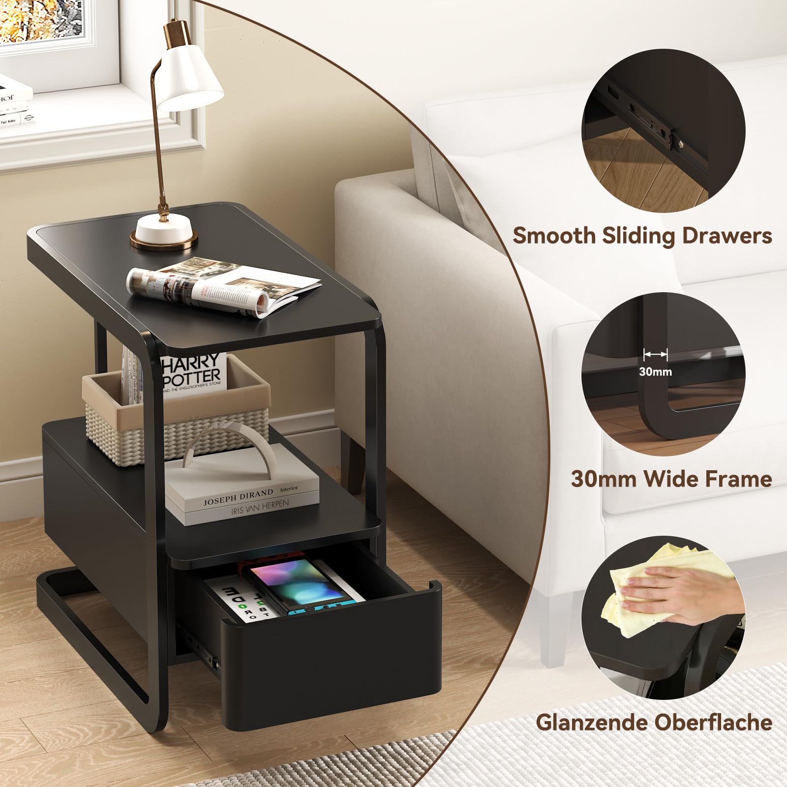 Narrow Side Table with Drawer & Open Shelf