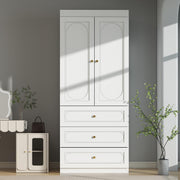 Wardrobe Armoire with Drawers & Fluted Doors