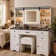 Glass Top Makeup Vanity with LED Mirror