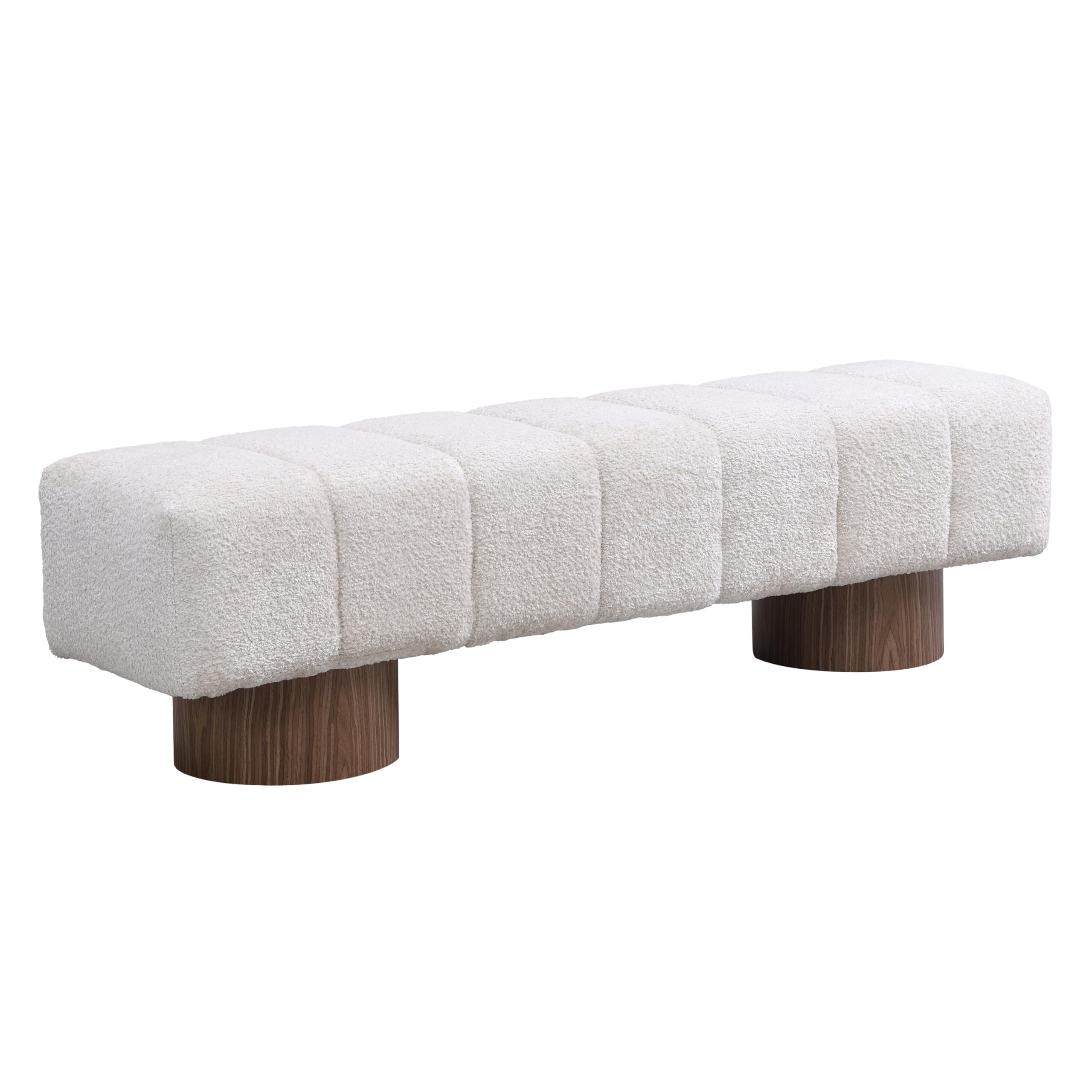 Christopher Knight Home Manila 64" Boucle Dining Bench, Upholstered Ottoman Bench, Rectangular Dining Seat, Spacious Seating, Long Footstool for Living Room Dining Room, No Assembly Needed, Beige