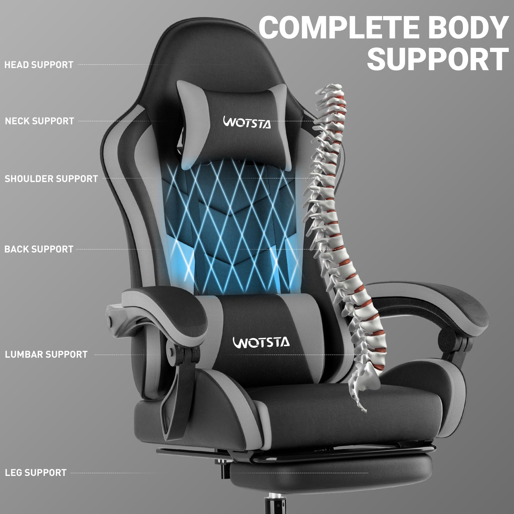 Ergonomic Gaming Chair with Footrest & Lumbar Support