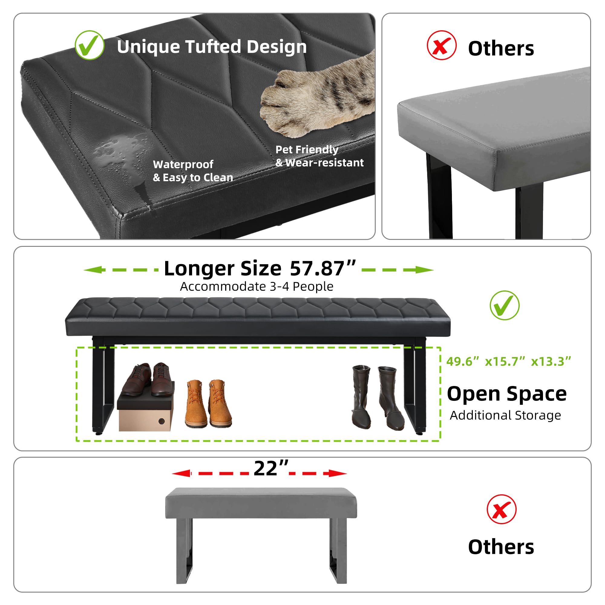 Padded Dining Bench Set of 2