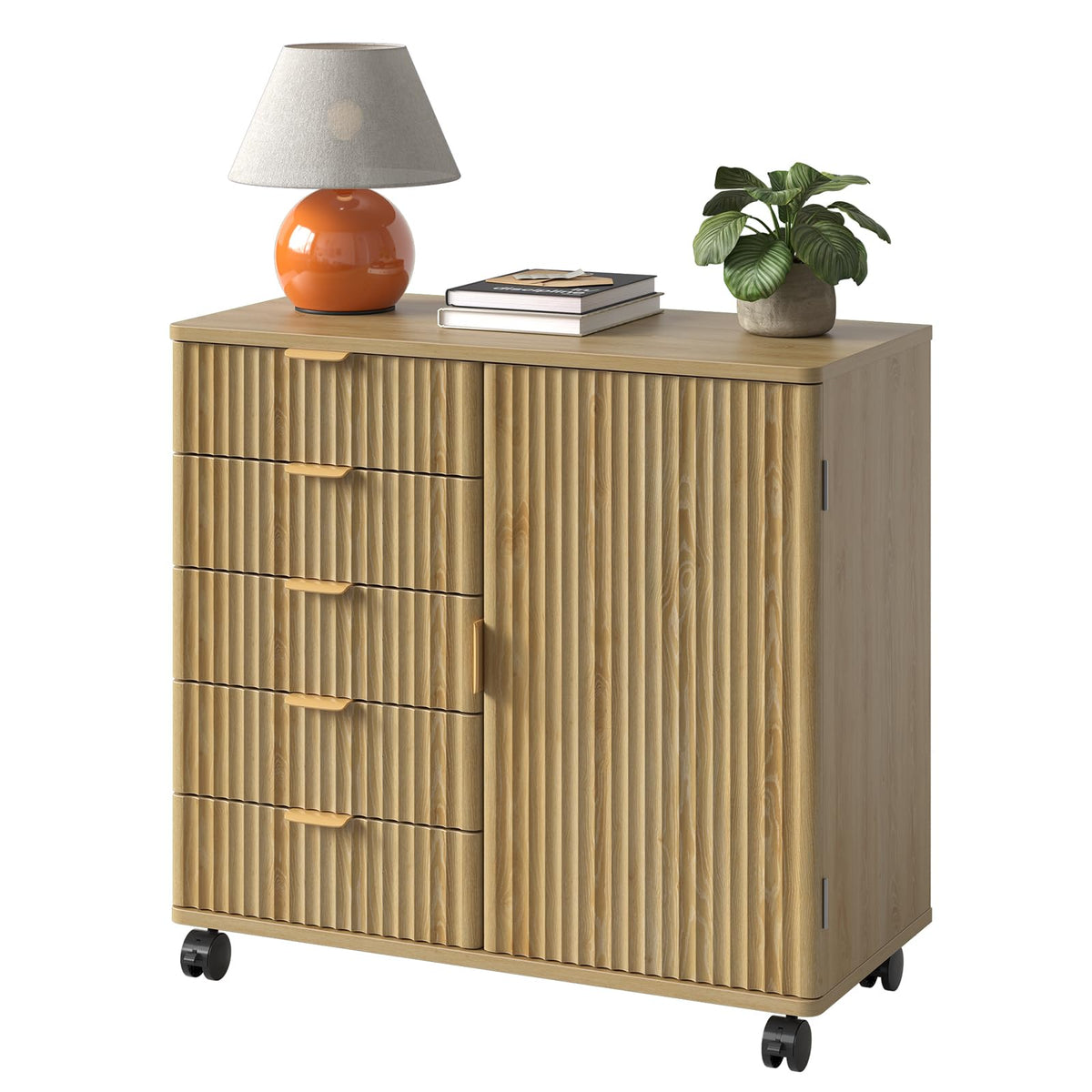 Fluted 5-Drawer Rolling File Cabinet