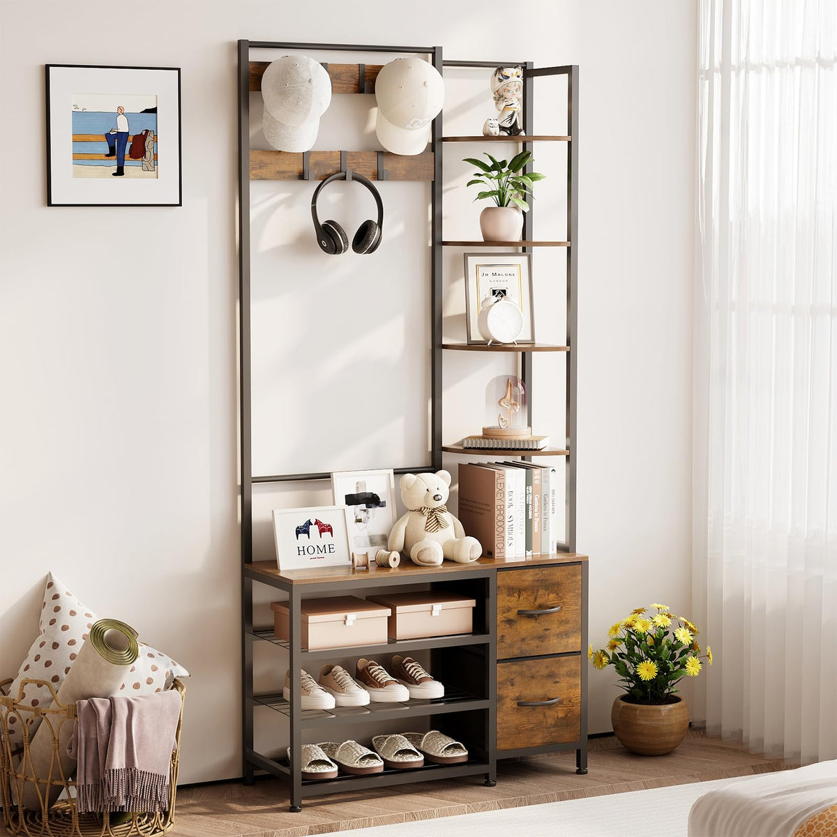 Hall Tree with Shoe Bench and Drawers