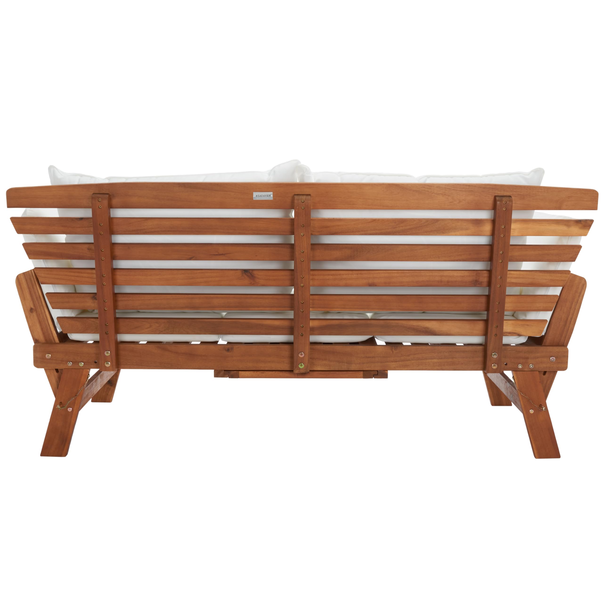 SAFAVIEH Outdoor Collection Emely Natural Acacia Wood/Beige Cushion Expandable Loveseat Daybed
