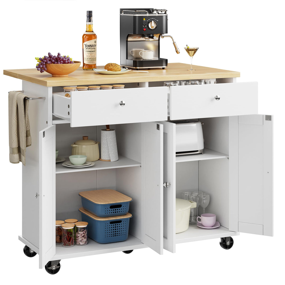 Shintenchi Kitchen Island w/Dropleaf Rolling Kitchen Table w/Seating