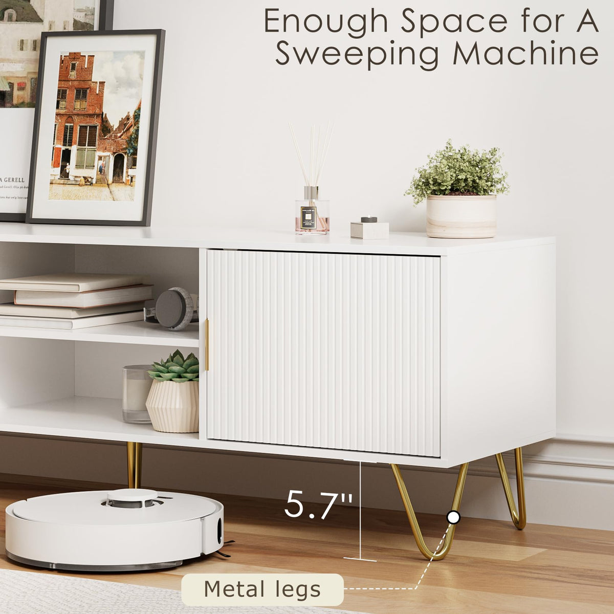 White TV Stand with Storage