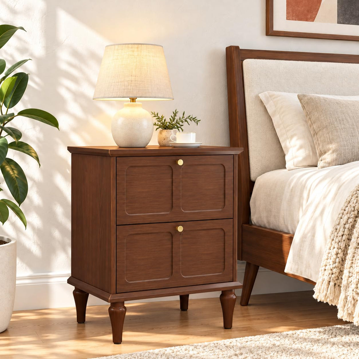 ARTPOWER Nightstands Set of 2 with 2 Drawers, Wood Bedside Tables, Brown