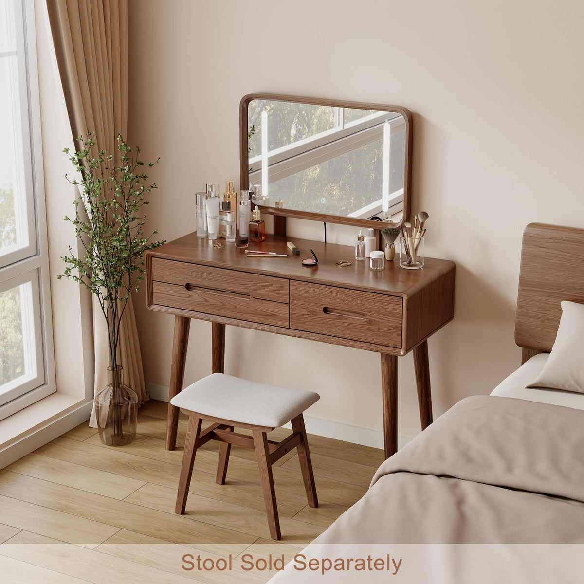 Solid Wood Lighted Makeup Vanity