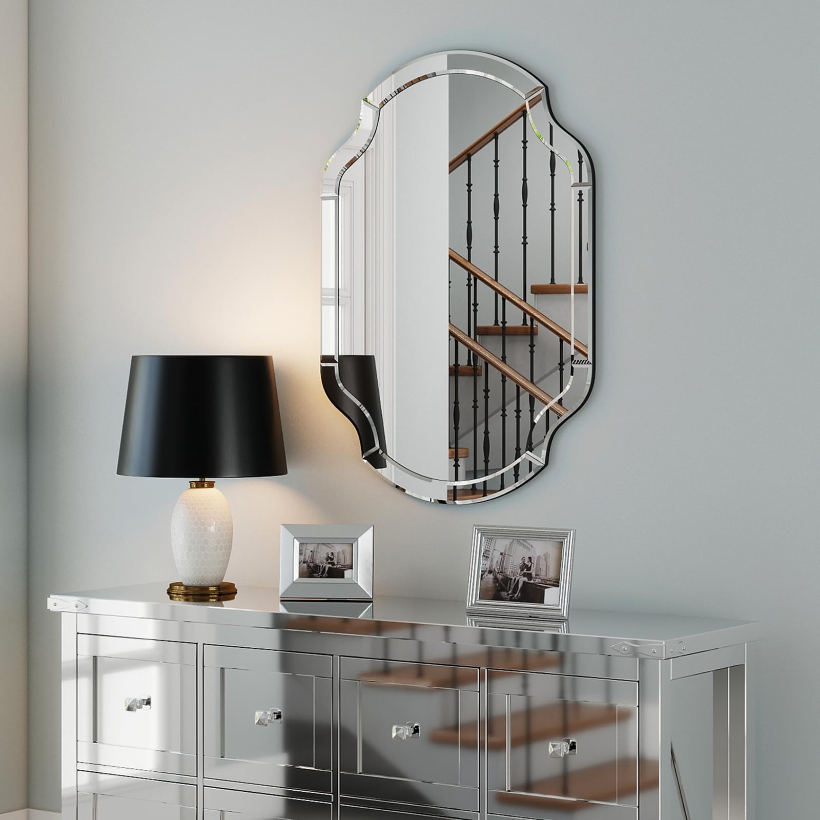 Large Decorative Wall Mirror with Beveled Glass