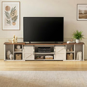 ALLSTAND Extendable TV Stand, Entertainment Center for 85 95 105 Inch TV, Farmhouse TV Stand with Large Capacity Storage and Sliding Doors, Media Console for Living Room, Length 86"-113", White