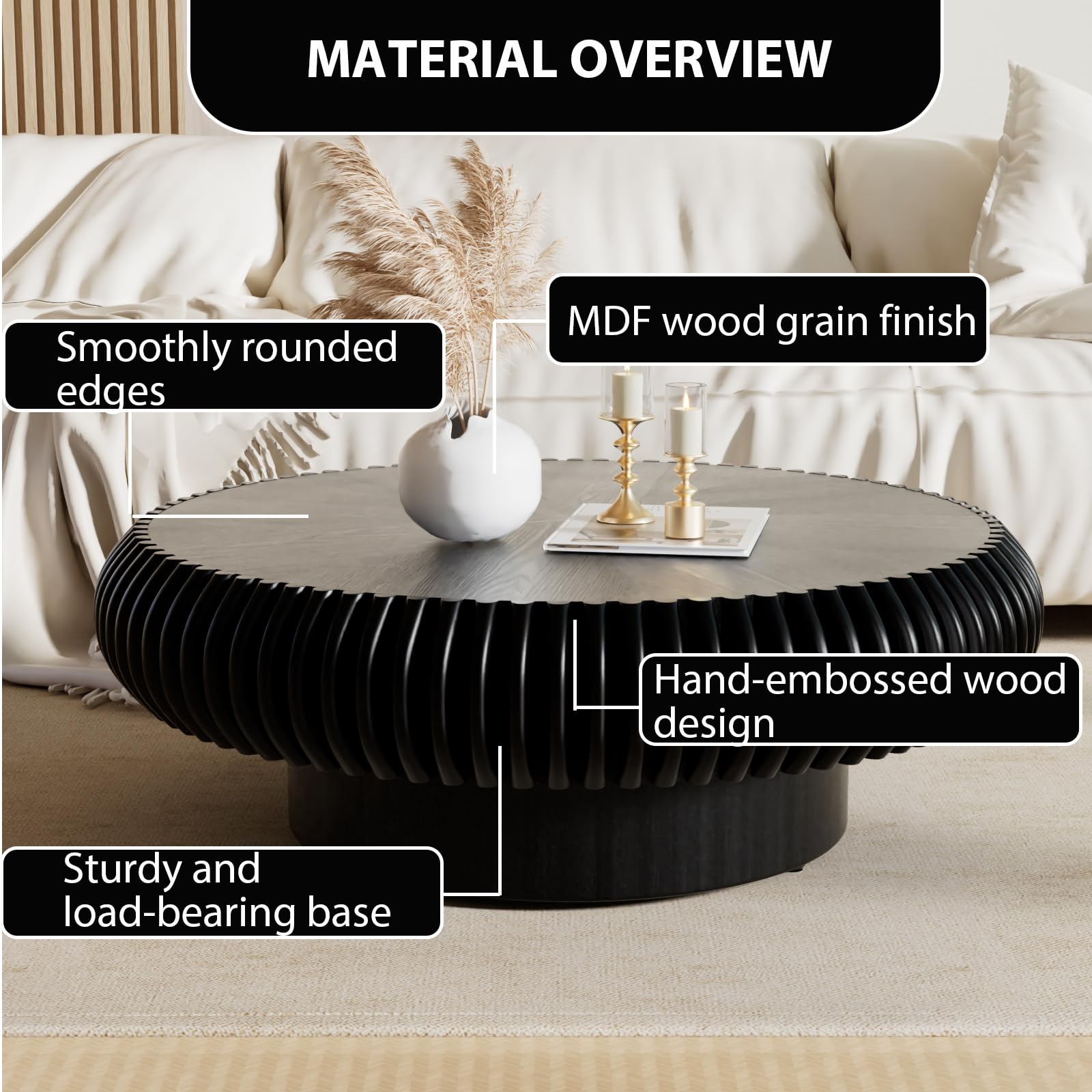 Round Fluted Drum Coffee Table