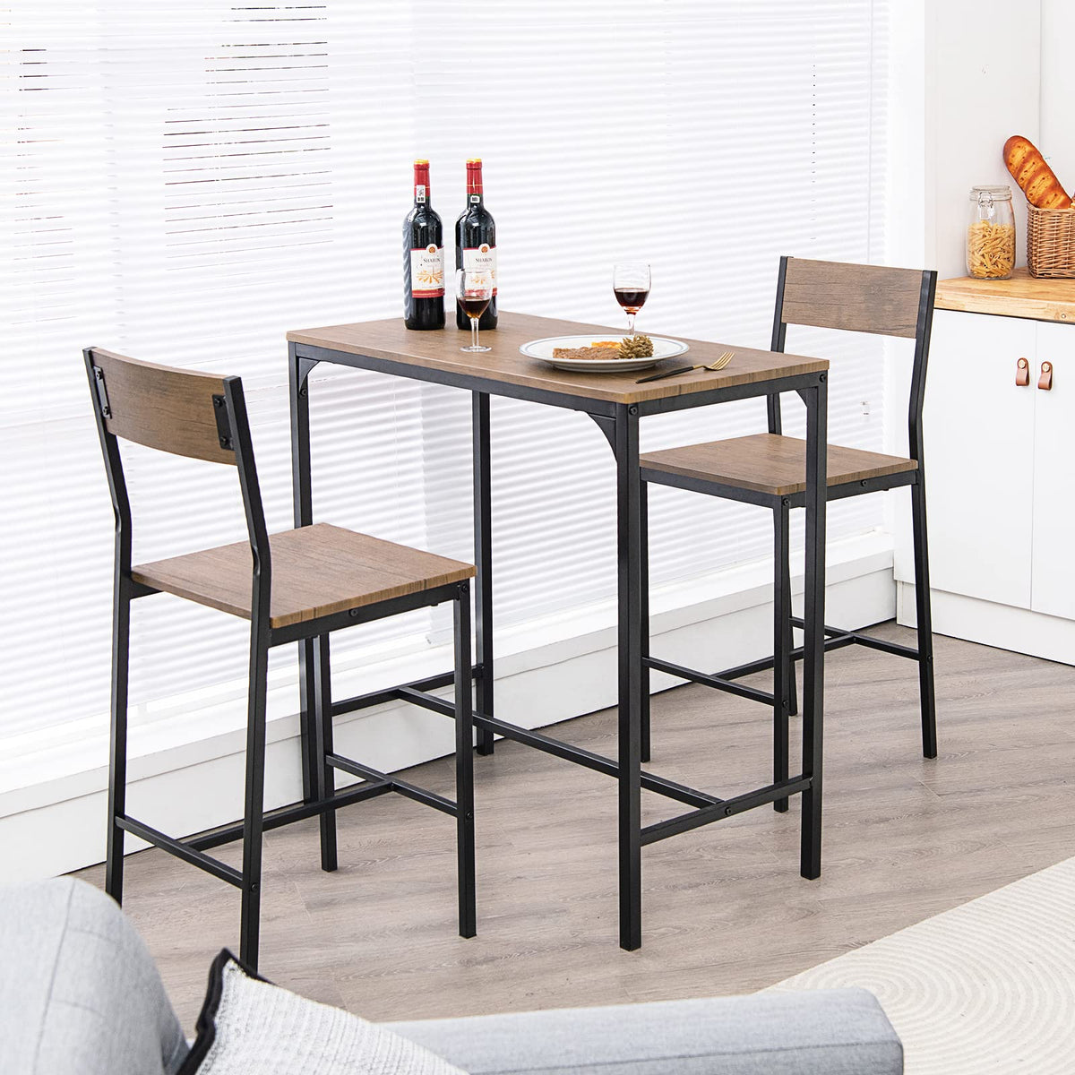 Rustic Brown 3-Piece Bar Table Set