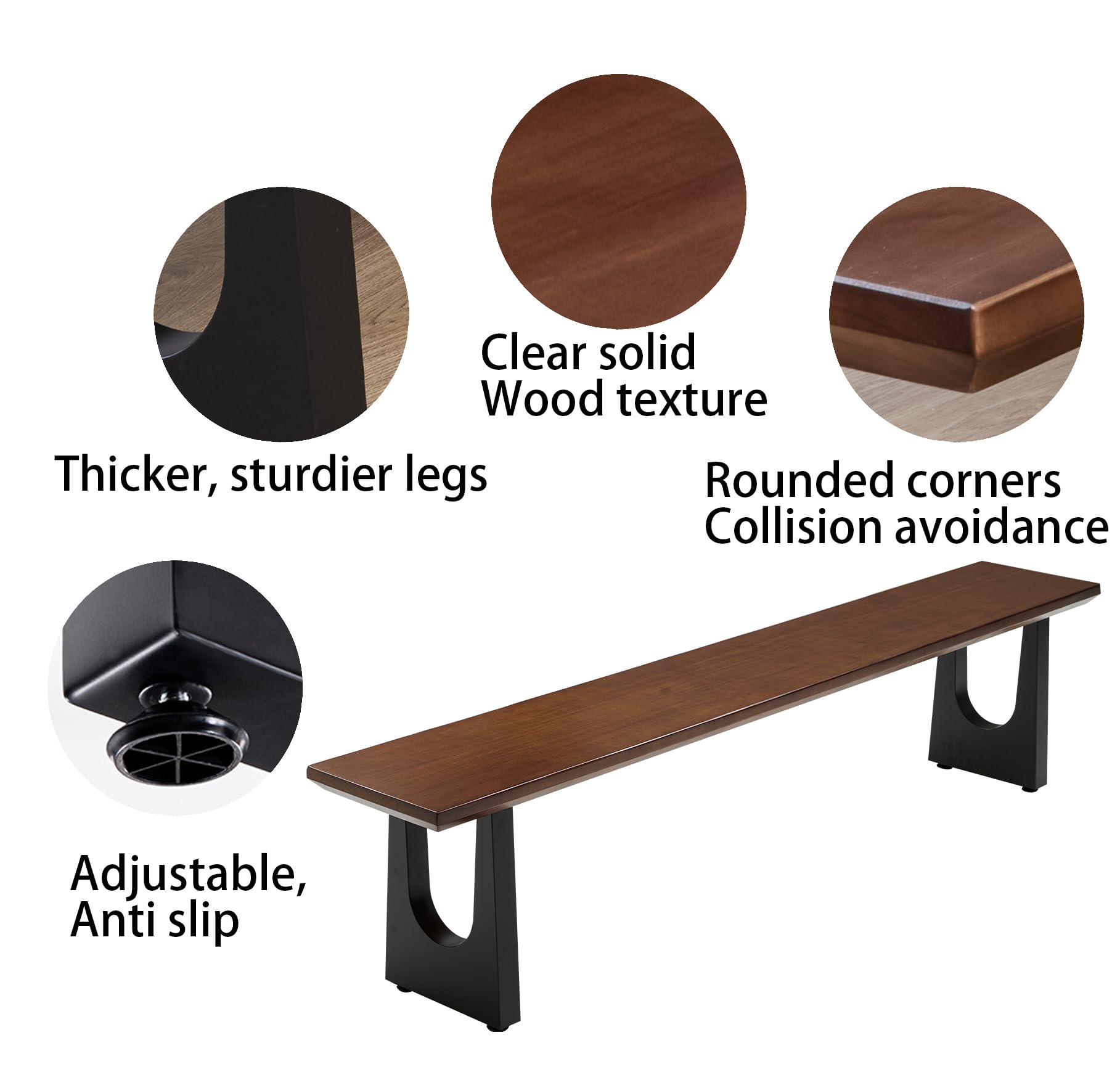 Solid Wood Bench with Metal U-Shaped Legs