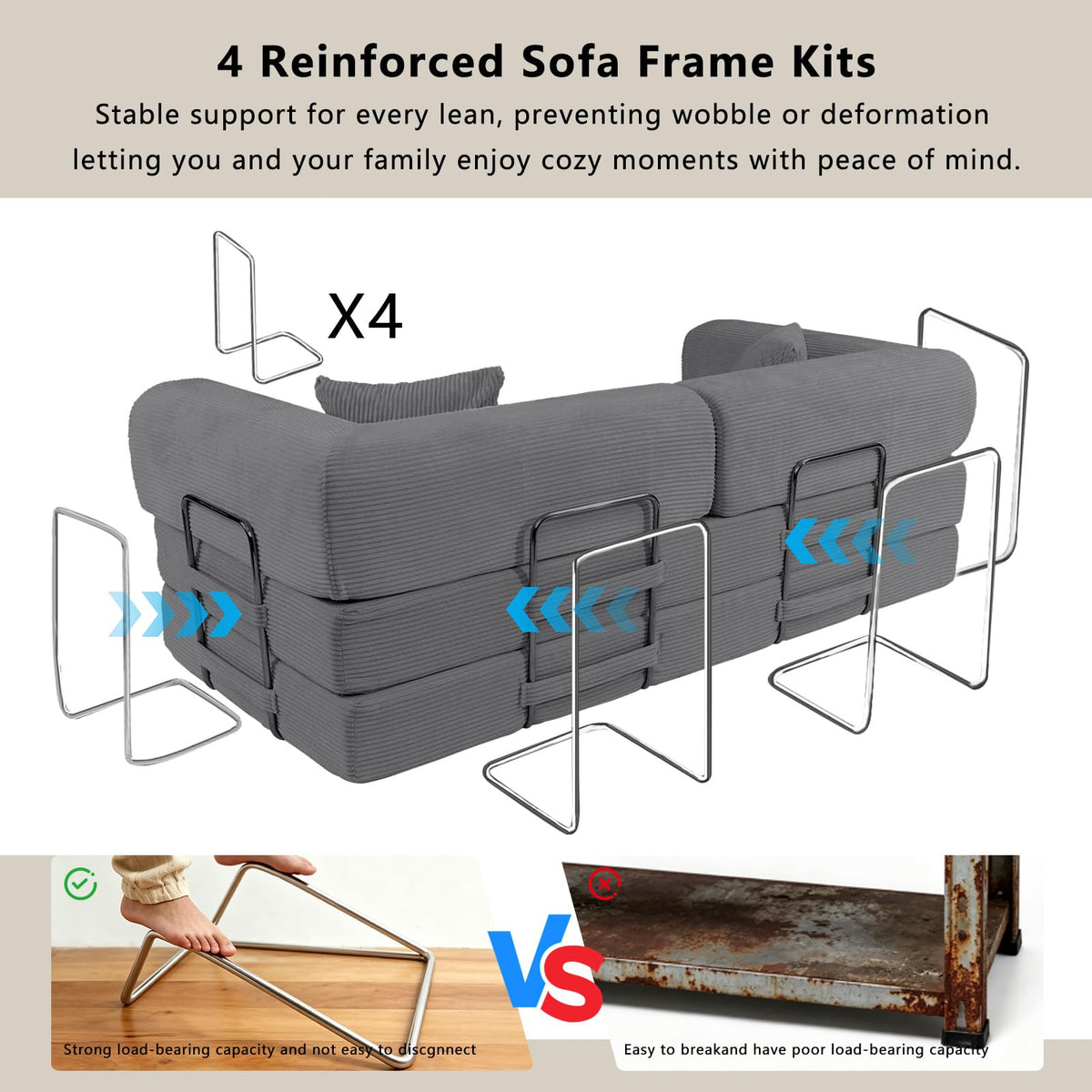 78" Convertible Sofa Bed,Folding Floor Couch,Boneless Bed Futon,Gray