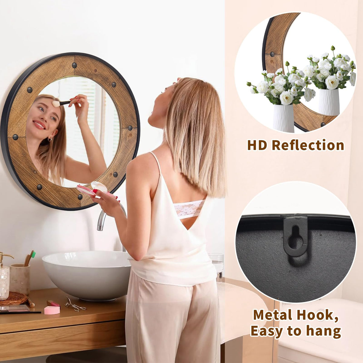 Rustic Round Wood Wall Mirror