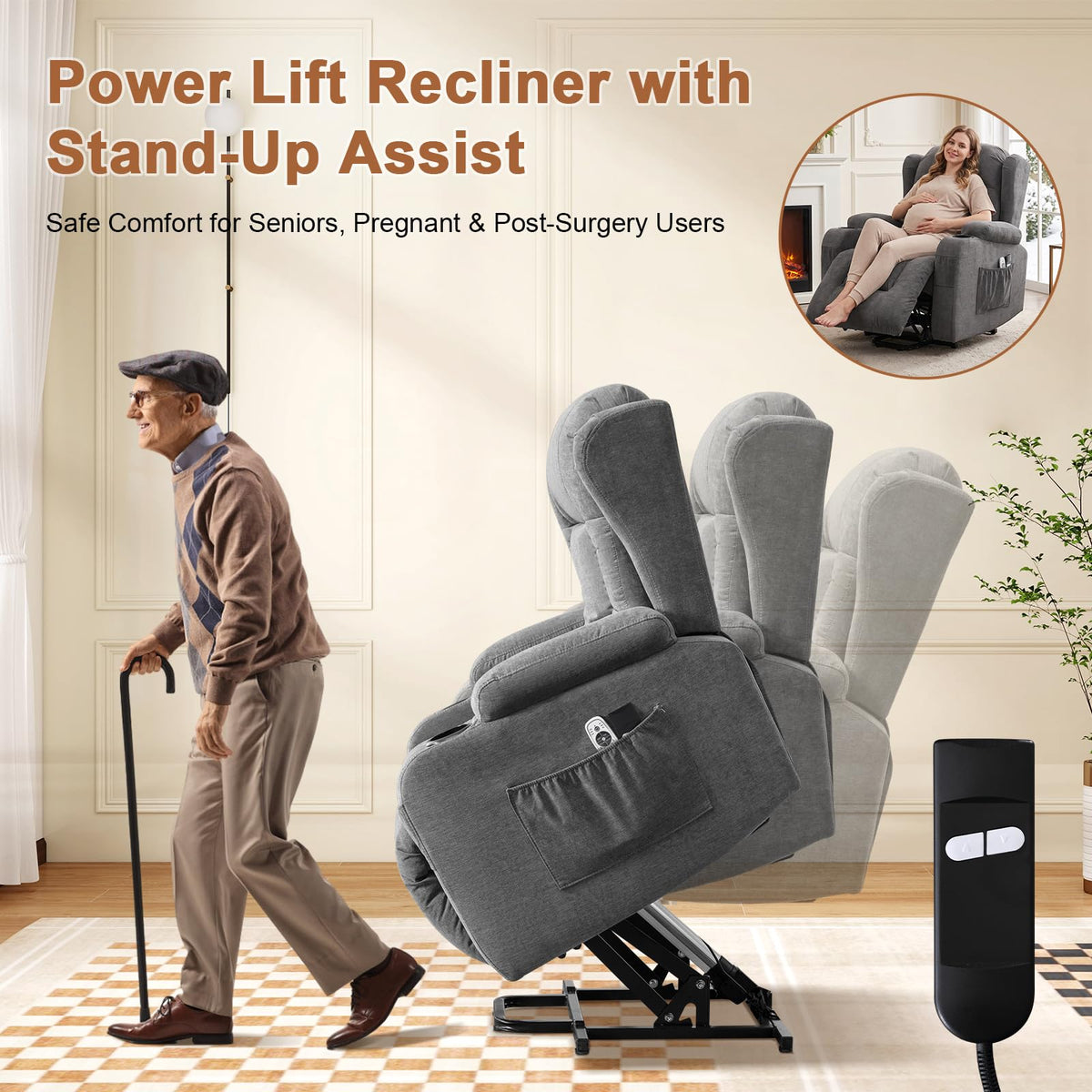 Diluvan Power Lift Recliner Chair for Elderly with Massage and Heat,Grey
