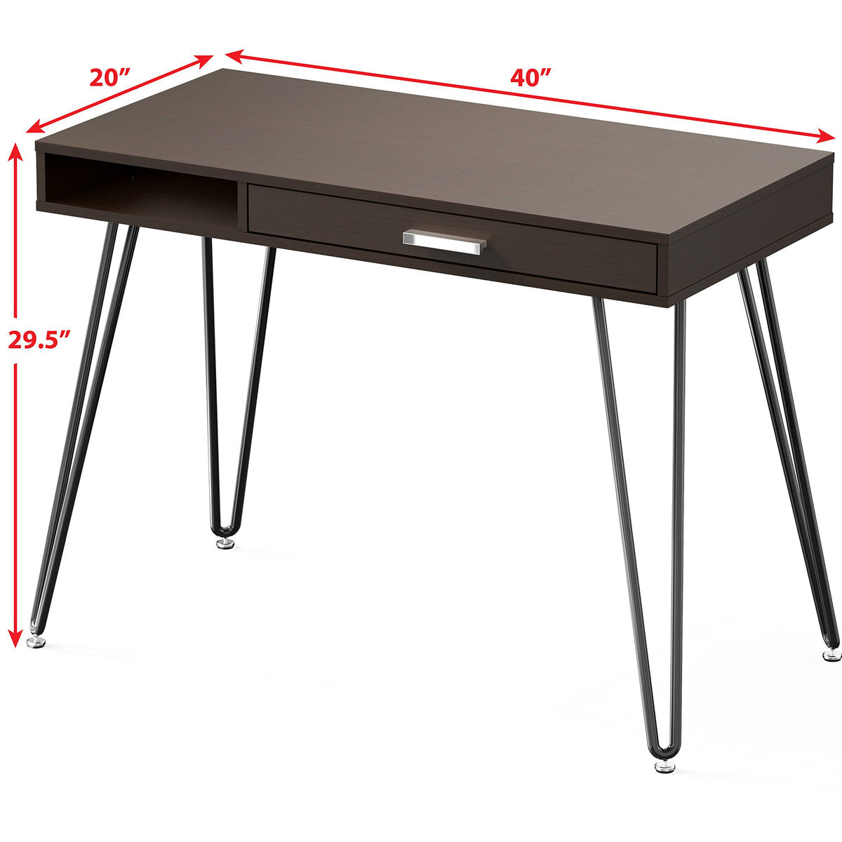 SHW Home Office Computer Hairpin Leg Desk with Drawer, Espresso