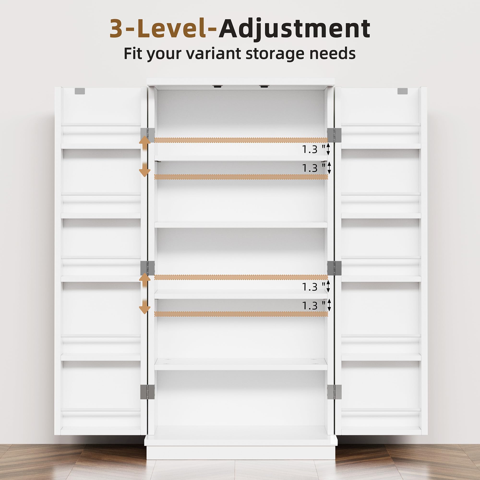 Shintenchi Kitchen Pantry Cabinet,5 - Layer Storage Cupboard with Adjustable Shelves for Organizing and Storing Food Items,47'' Versatile Buffet Sideboard for Kitchen, Bathroom and Laundry,White