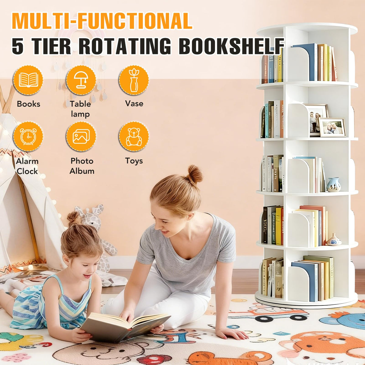 5-Tier Rotating Bookshelf