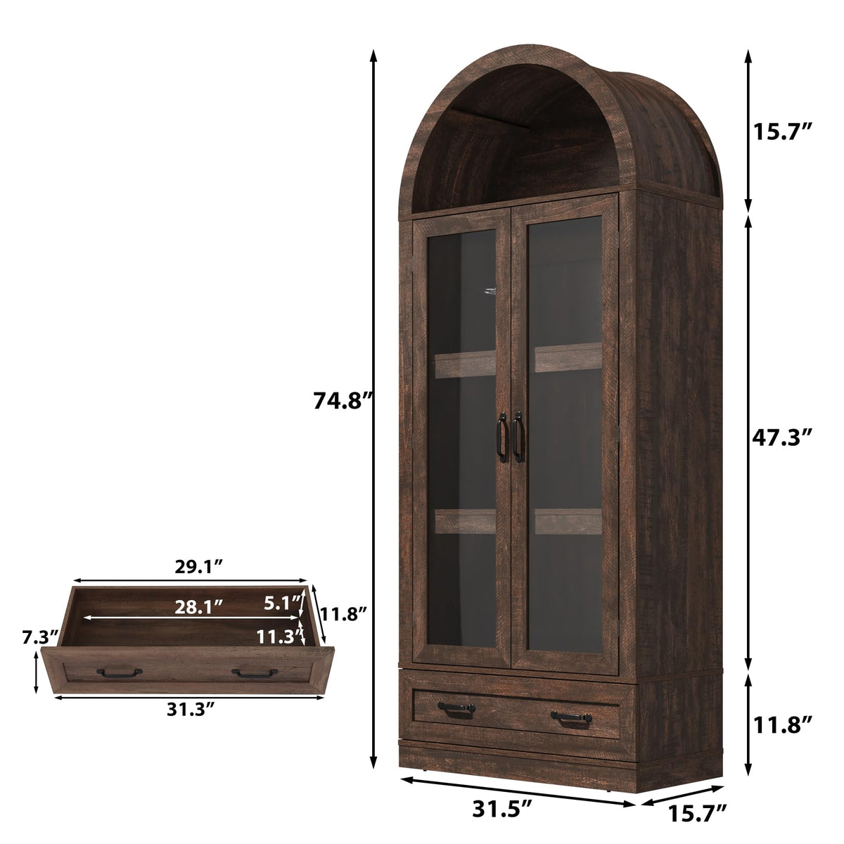 Arched Glass Door Pantry Cabinet