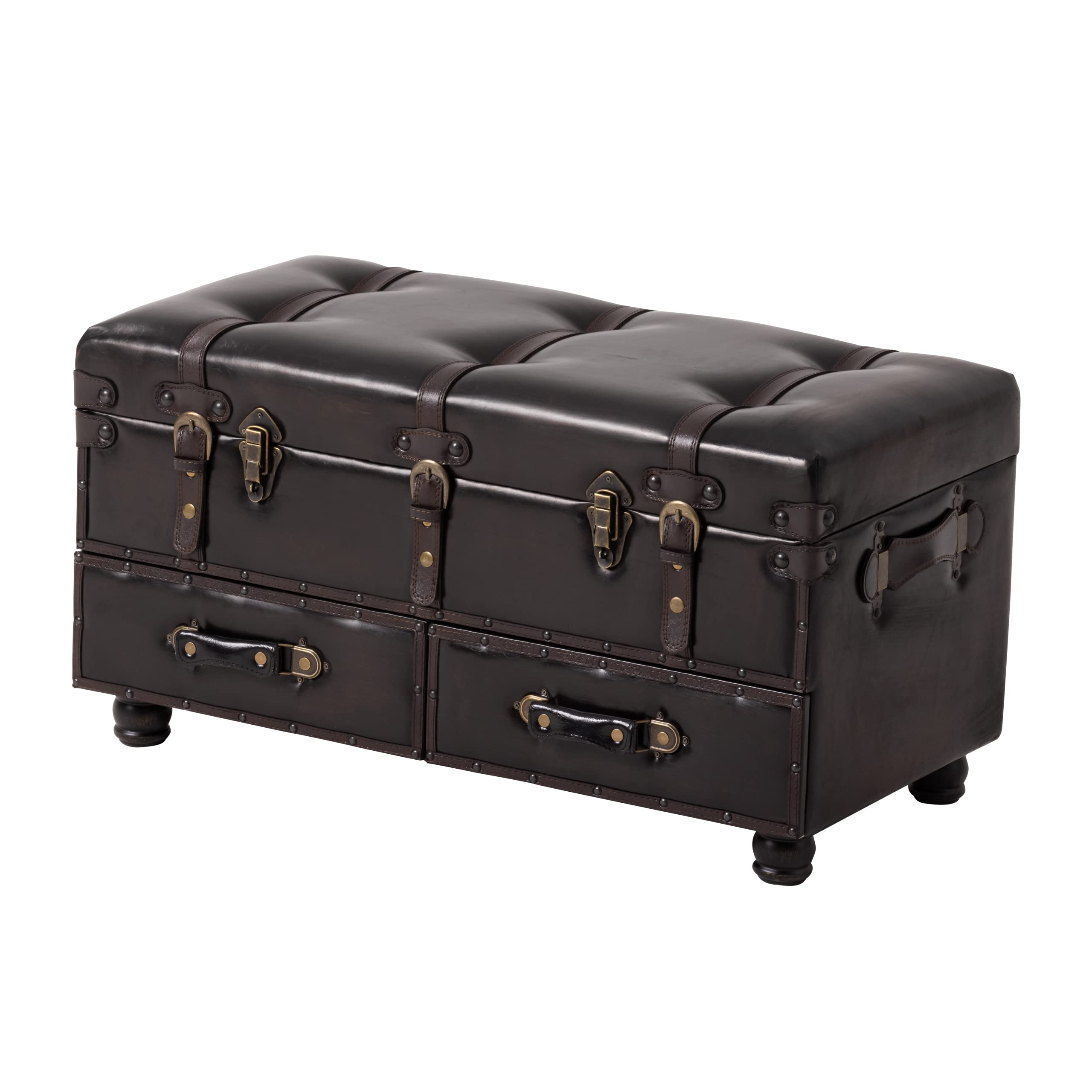 Vintage Faux Leather Storage Ottoman Bench