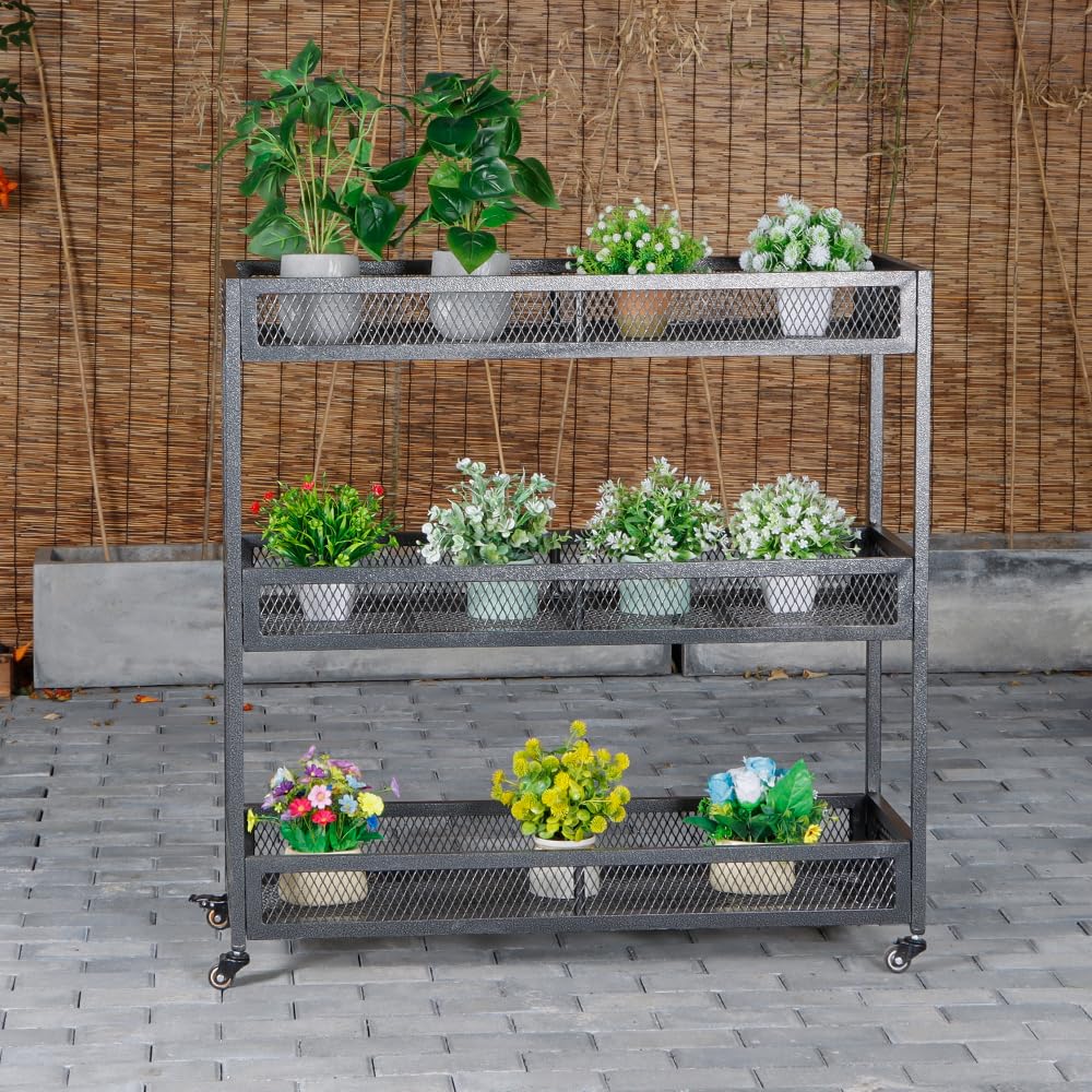 DHYGOTFUR Heavy-Duty Plant Stand Outdoor Aluminum with Wheels