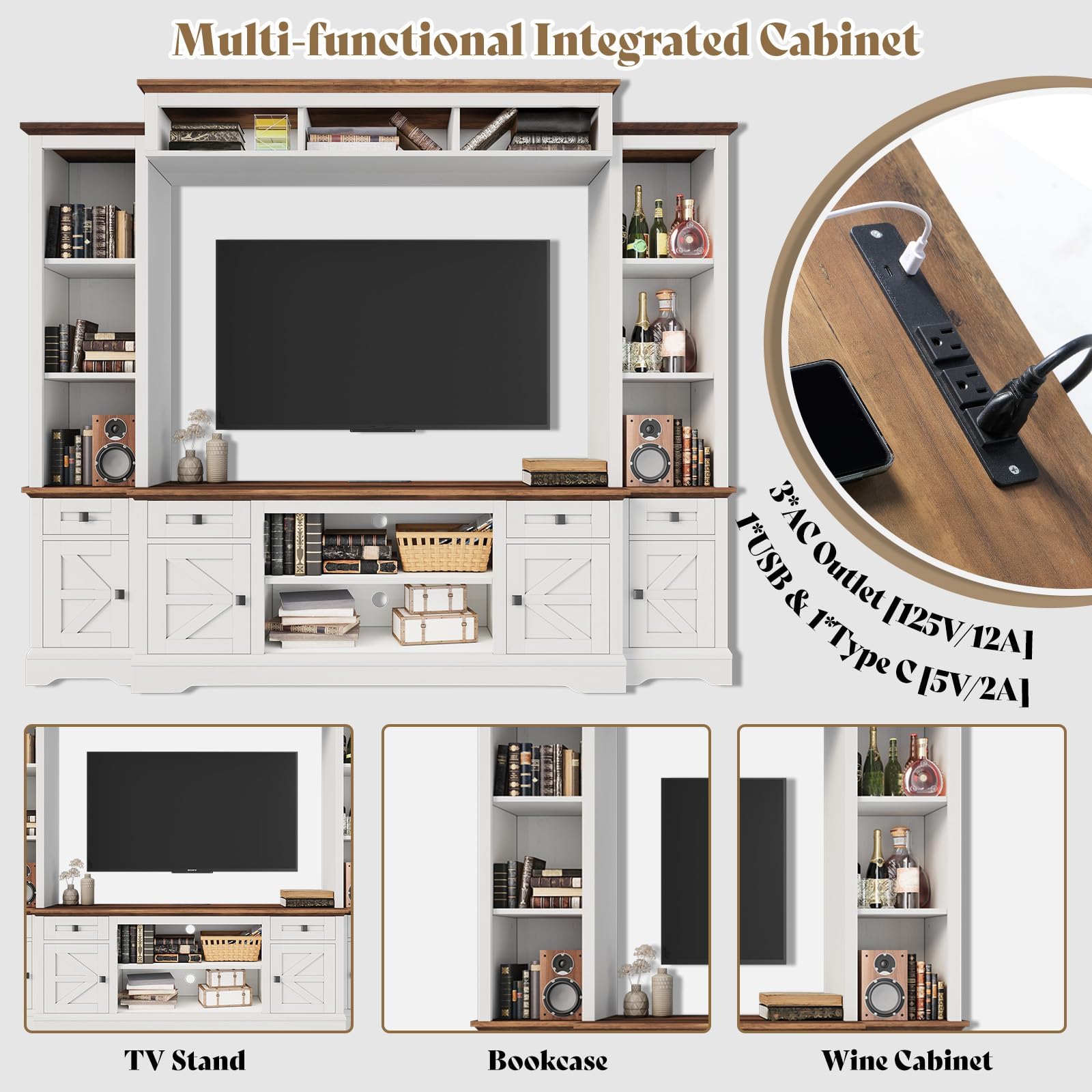 98" Farmhouse Wall Unit Entertainment Center
