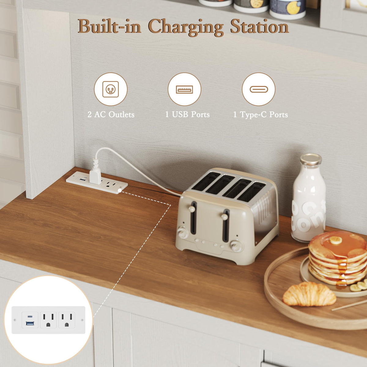 Garvee 71" Kitchen Pantry Cabinet with LED Lights & Charging Station