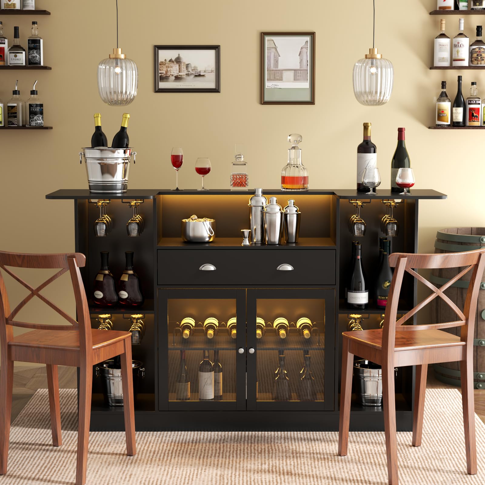 Bar Cabinet with LED & Drawer