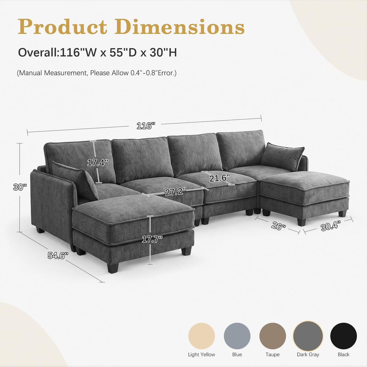U-Shaped Chenille Modular Sectional