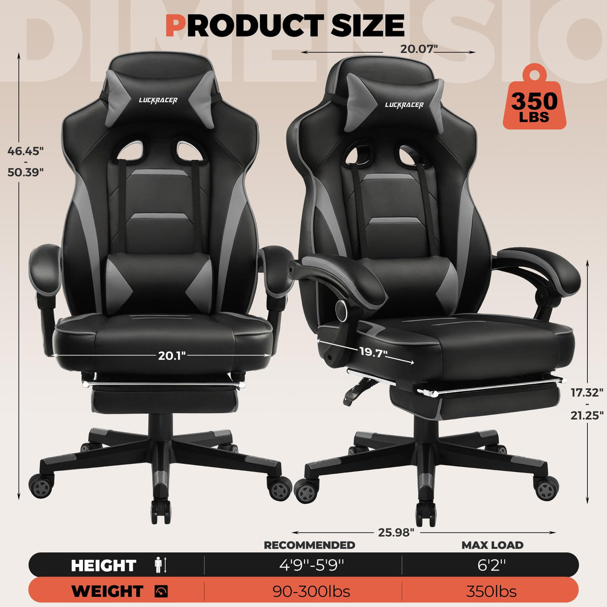 LUCKRACER Executive Office Chair Ergonomic Gaming Chair with Foot Rest