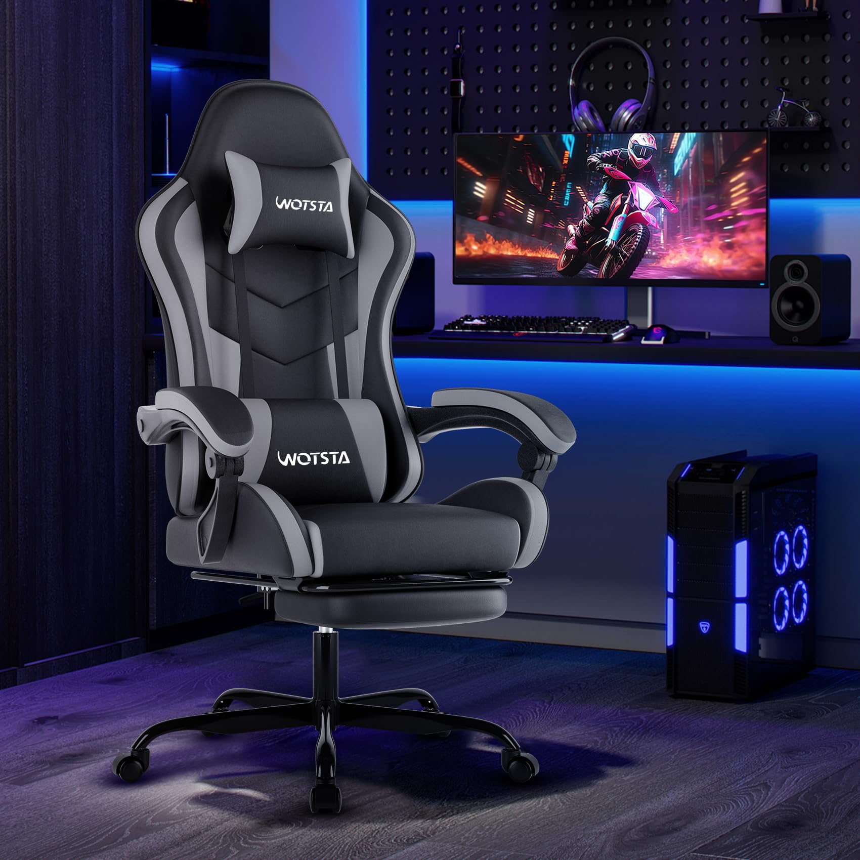 Ergonomic Gaming Chair with Footrest & Lumbar Support