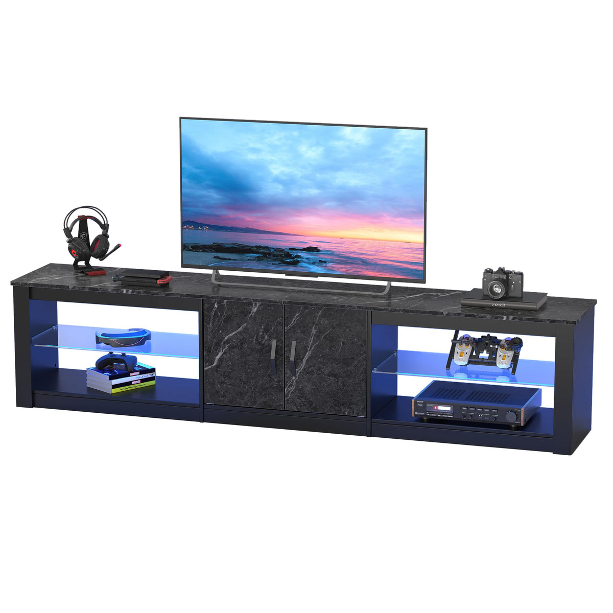 Black Marble LED TV Stand
