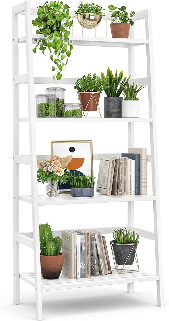4-Tier Bamboo Ladder Bookshelf