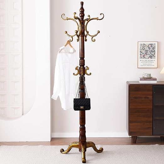 Wooden Coat Rack with 12 Hooks