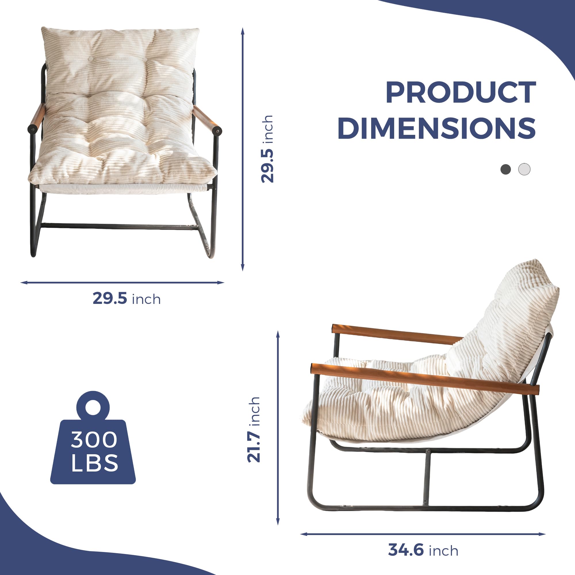 Tufted Accent Armchair with Metal Frame & Wooden Armrests
