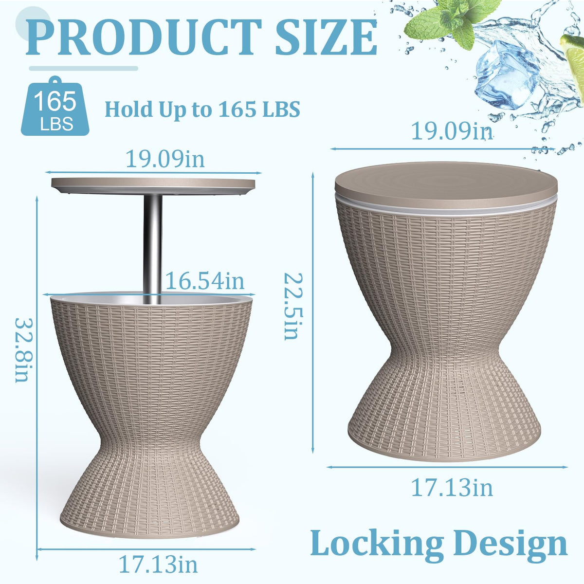 ATMELT Outdoor Side Table, Cooler Bar Table, Weather Resistant Cooler Table